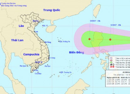 Xuất hiện áp thấp nhiệt đới giật cấp 9 gần Biển Đông